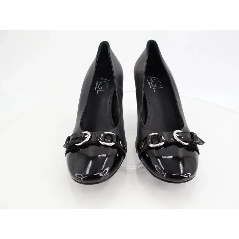 Agl Irina Cap Toe Pump Size 39.5 9.5 Black Leather Cap Toe Heel Shoes Career